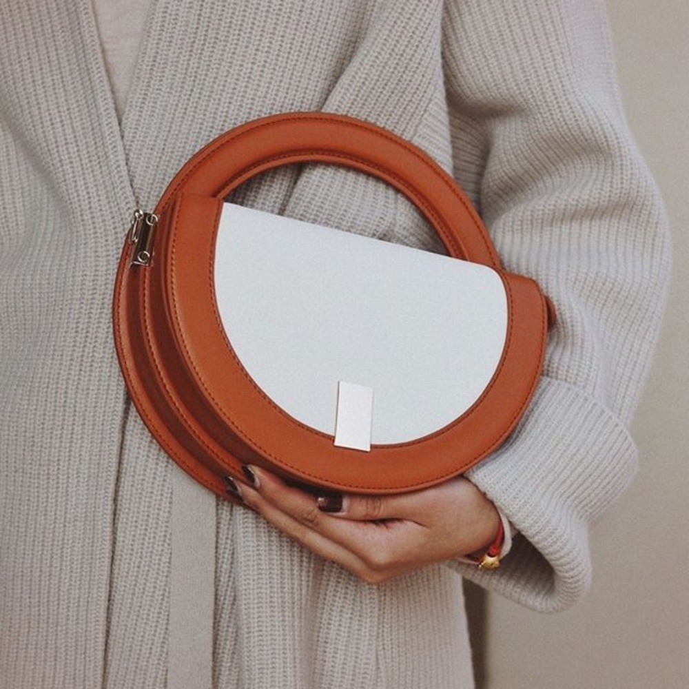 Tan Circle Crossbody Bag Minimal Chic Neutral Everyday Bag Small Leather